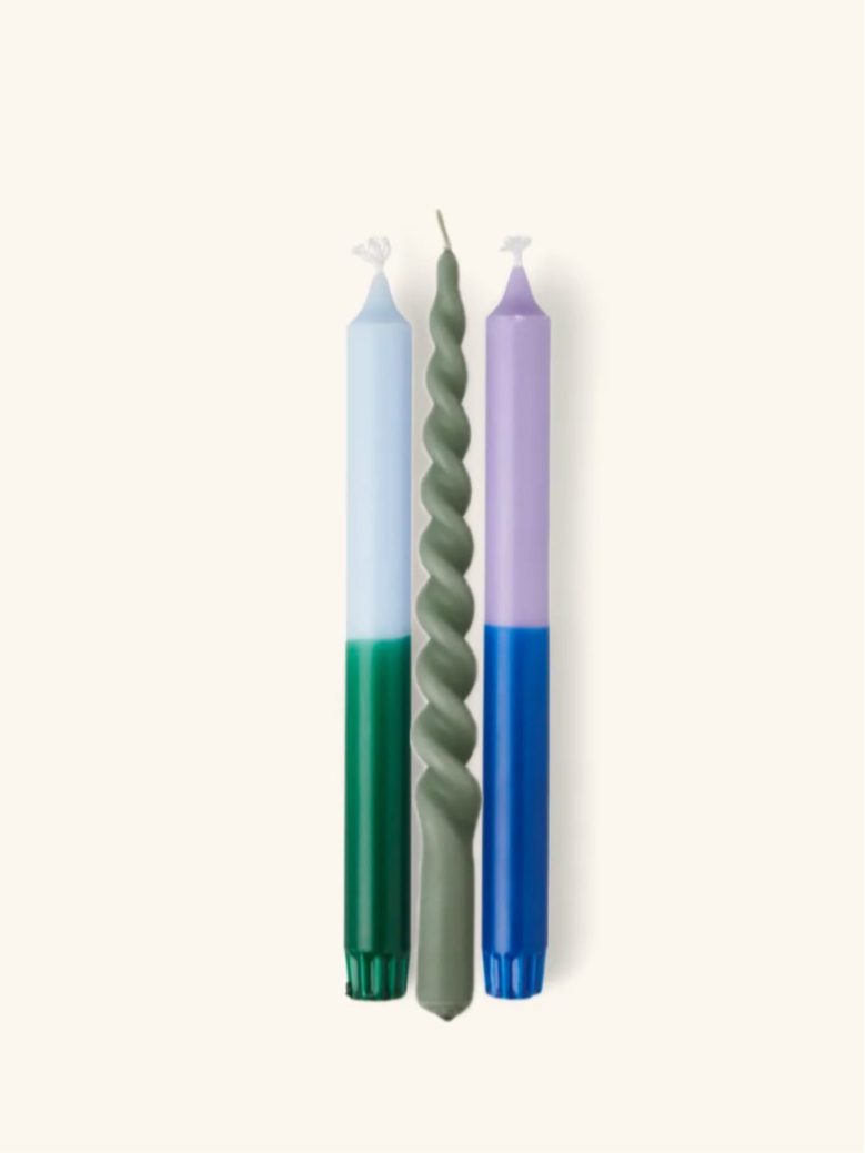 Set of 3 two tone candles & twist