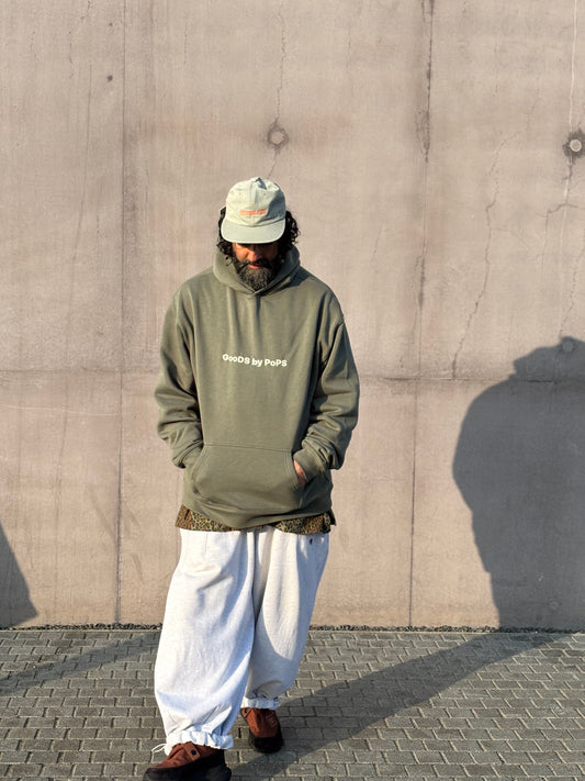 Goods by Pops typo embroidered hoodie in khaki green