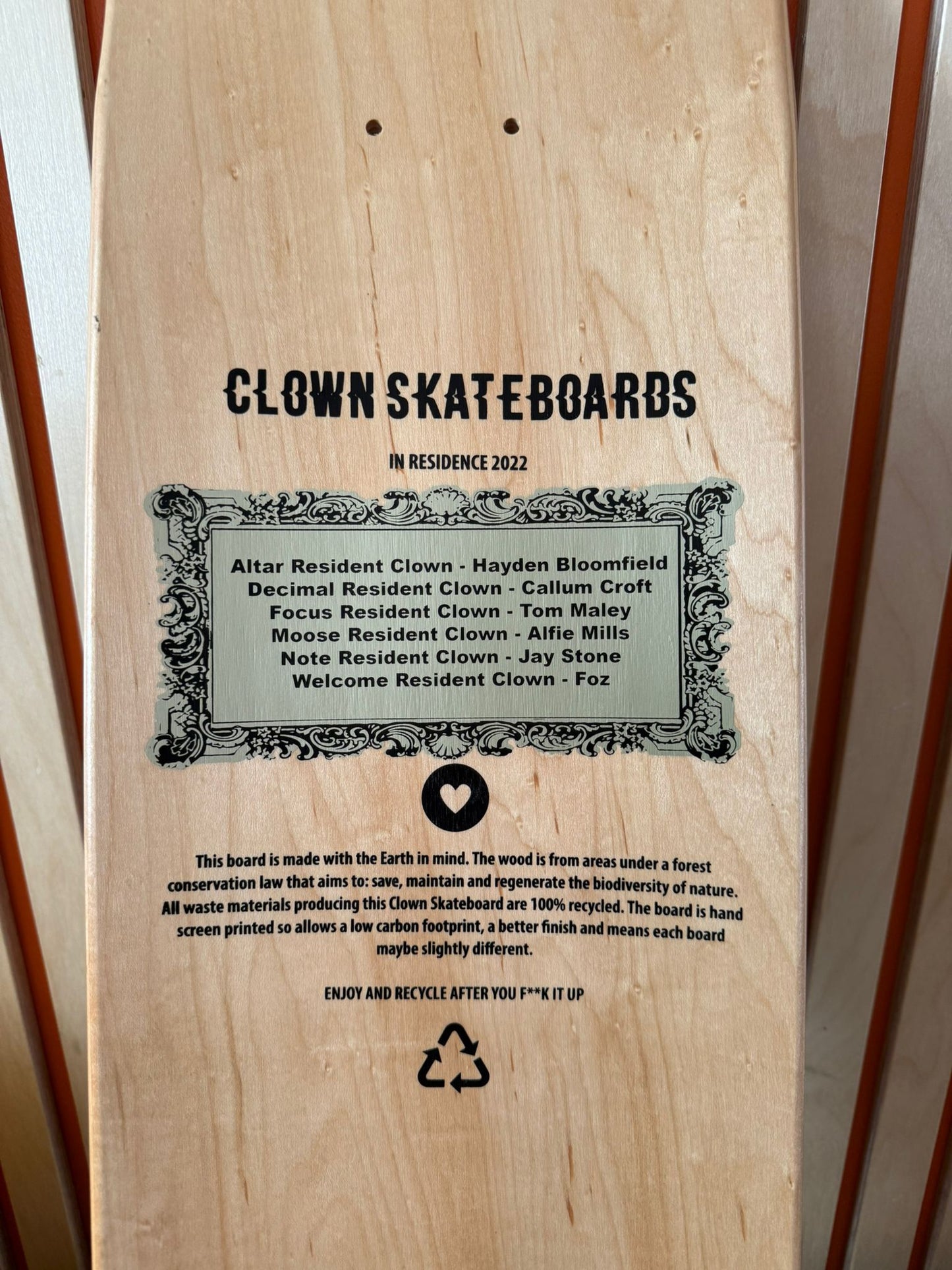 Welcome clown skate deck