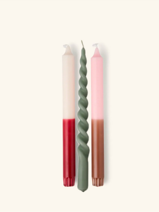 Set of 3 two tone candles & twist