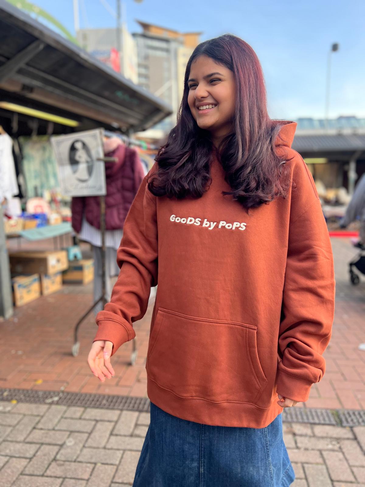 Goods by Pops earth brown embroidered hoodie